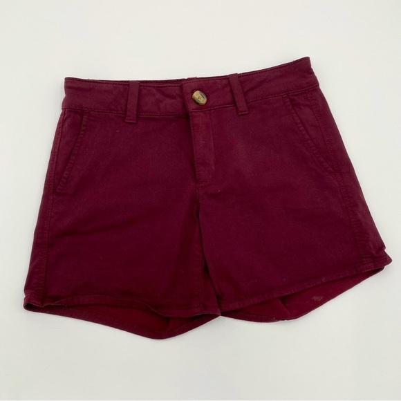 American Eagle Outfitters AEO Twill Super Stretch Red‎ Midi Summer Shorts Size 4 - Picture 1 of 5